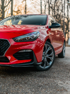 Front of a red car